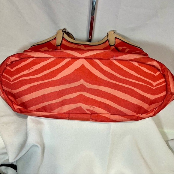 COACH Devin Signature Orange Zebra Print Large Shoulder Bag #F24022 - Picture 9 of 16